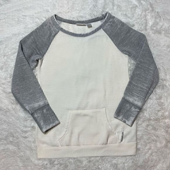 REEBOK White Grey Scoop Neck Cotton Hoodie Sweatshirt Size Medium - Picture 1 of 9